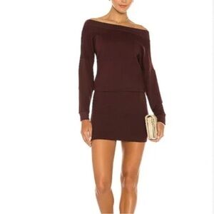 NEW Indah Body Baby Ruth Boatneck Mini Dress in Port Size 1 US Small Burgundy
